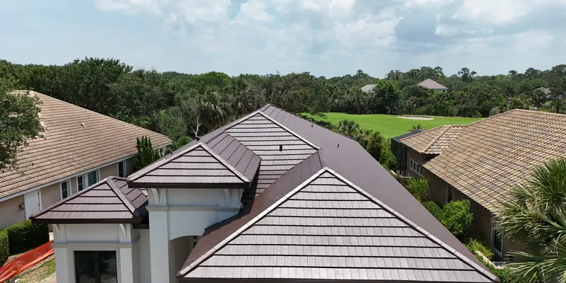 Home roofed in Plasma Brown clay tile