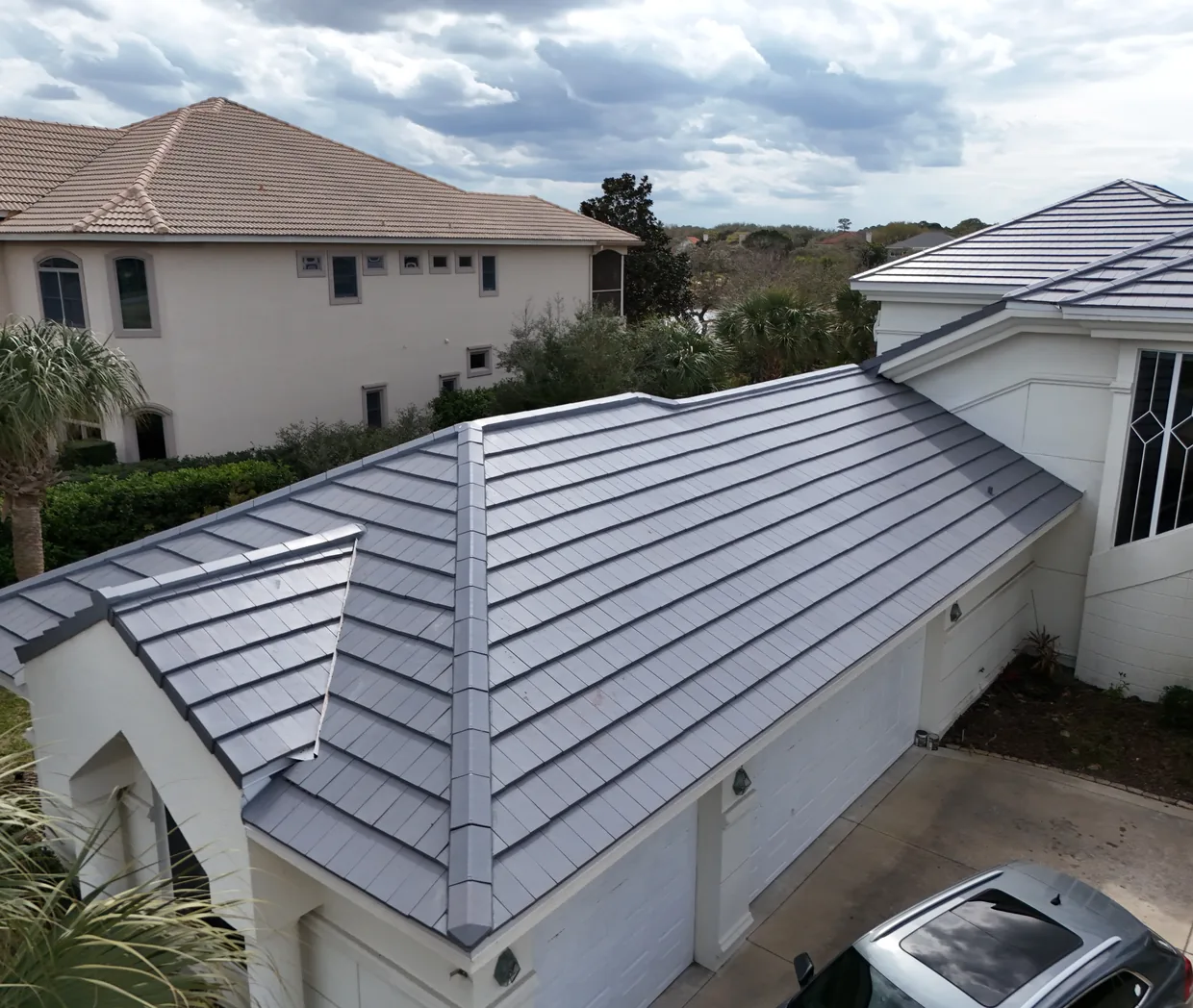 Plasma clay roof tile installed